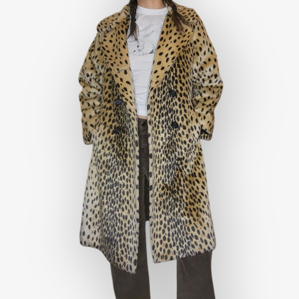 Vintage 60s/70s Faux Leopard Print Swing Coat 🖤 - Picture 7 of 12